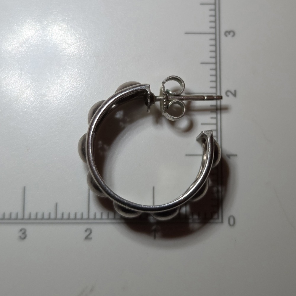 Vintage 1980s Sterling Silver Wide Ball Hoop Earrings 22mm - Picture 5 of 6